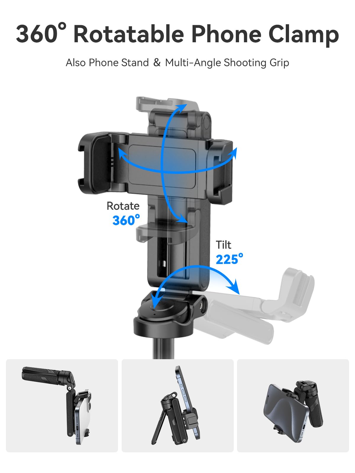 ULANZI JJ02 Perche à Selfie Bluetooth, 3 en 1 Mini Trépied Extensible, Support pour Téléphone Portable, Smartphone Capgrip avec Télécommande, 2 Sabots Froids, pour Smartphone iPhone/Samsung/Android