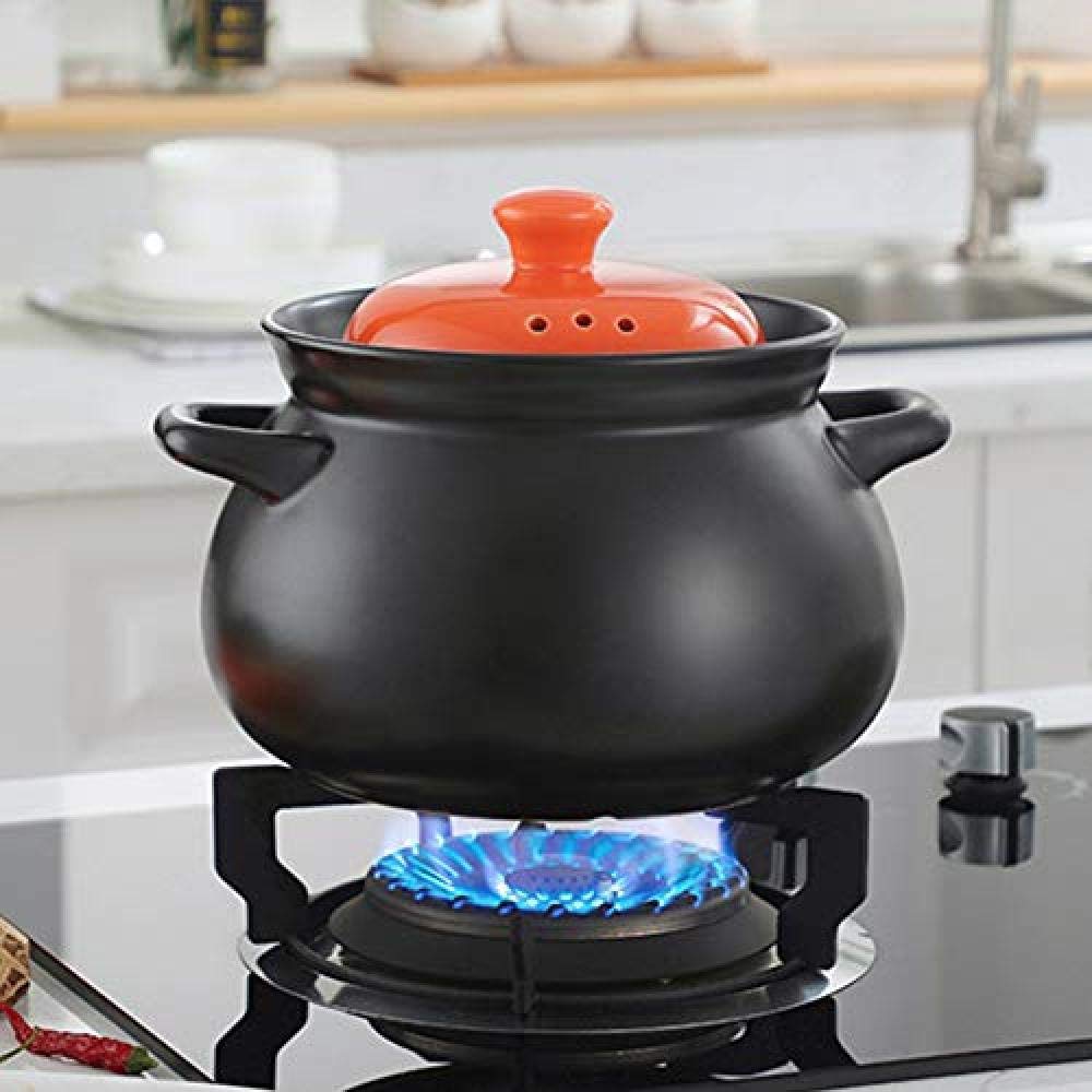 Olla de cerámica Resistente al Calor con Tapa, pequeña Olla Redonda de Barro de gres, para cocinar arroz, A-2.5L (Capacidad A: 10L)