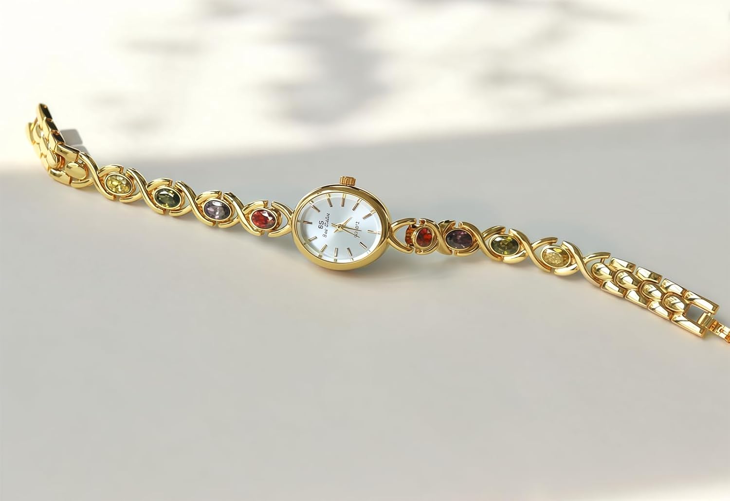 MASTOP Luxury Vintage Gold Watches for Women with Jade Colorful Crystal Small Oval Dainty Silver Watch Ladies Bracelet Dress Quartz Wrist Watch Waterproof Bangle - Image 2