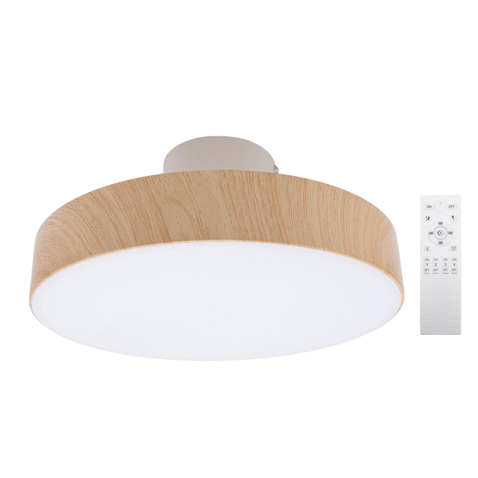 Plafonnier LED moderne rond en PC effet bois avec télécommande - 8