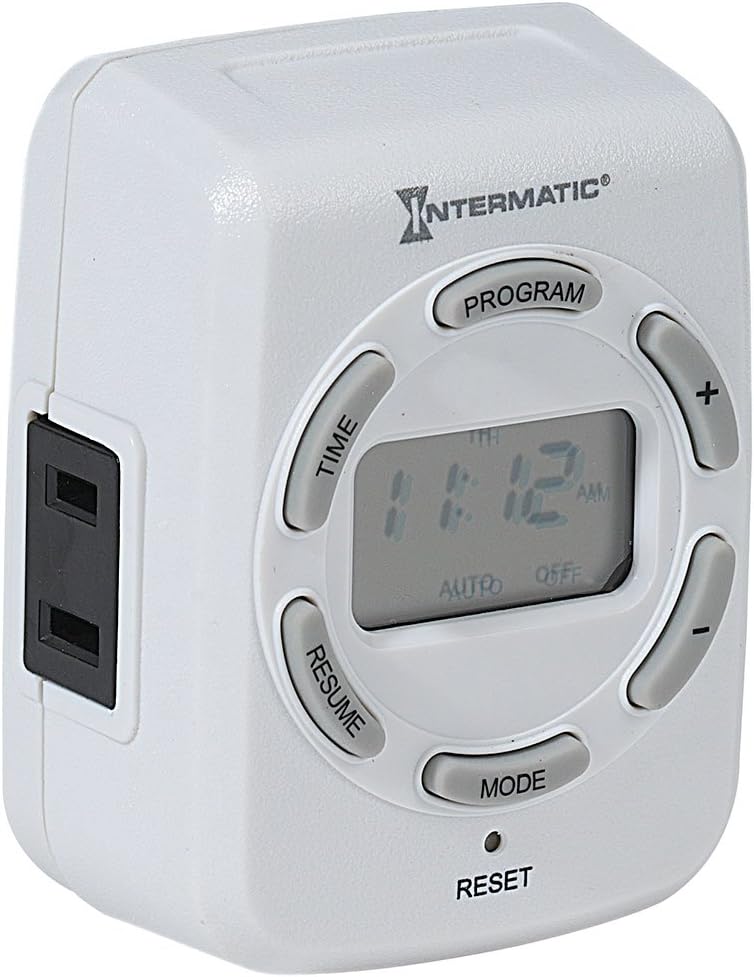 Side view of the Intermatic DT121K digital timer showing the 2-prong receptacle.