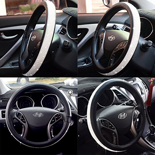 Steering Wheel Cover Bling Bling Rhinestones Crystals Car Handcraft Steering Wheel Covers Leather For Girls Silver #TOP4