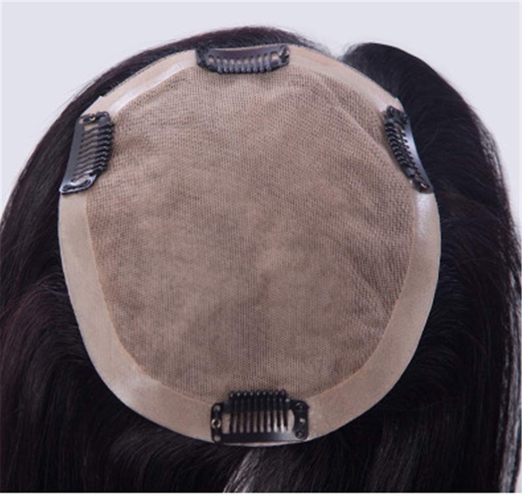 Human Hair Forehead Wig Topper Hand Tied 3 Layers 5.5"x 6.7" Silk Base Top Hairpieces for Women, 16" Chestnut Brown