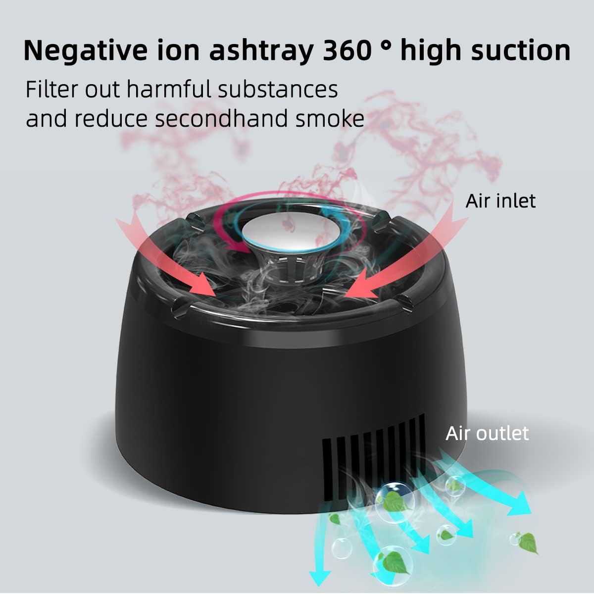 Smokeless Ashtray for Cigarettes Indoor,2 in 1 Air Purifier Multifunctional Smokeless Ashtray,Best for Car Office or Home,USB Charging Smokeless Ashtray with 8 Pack Filter Black