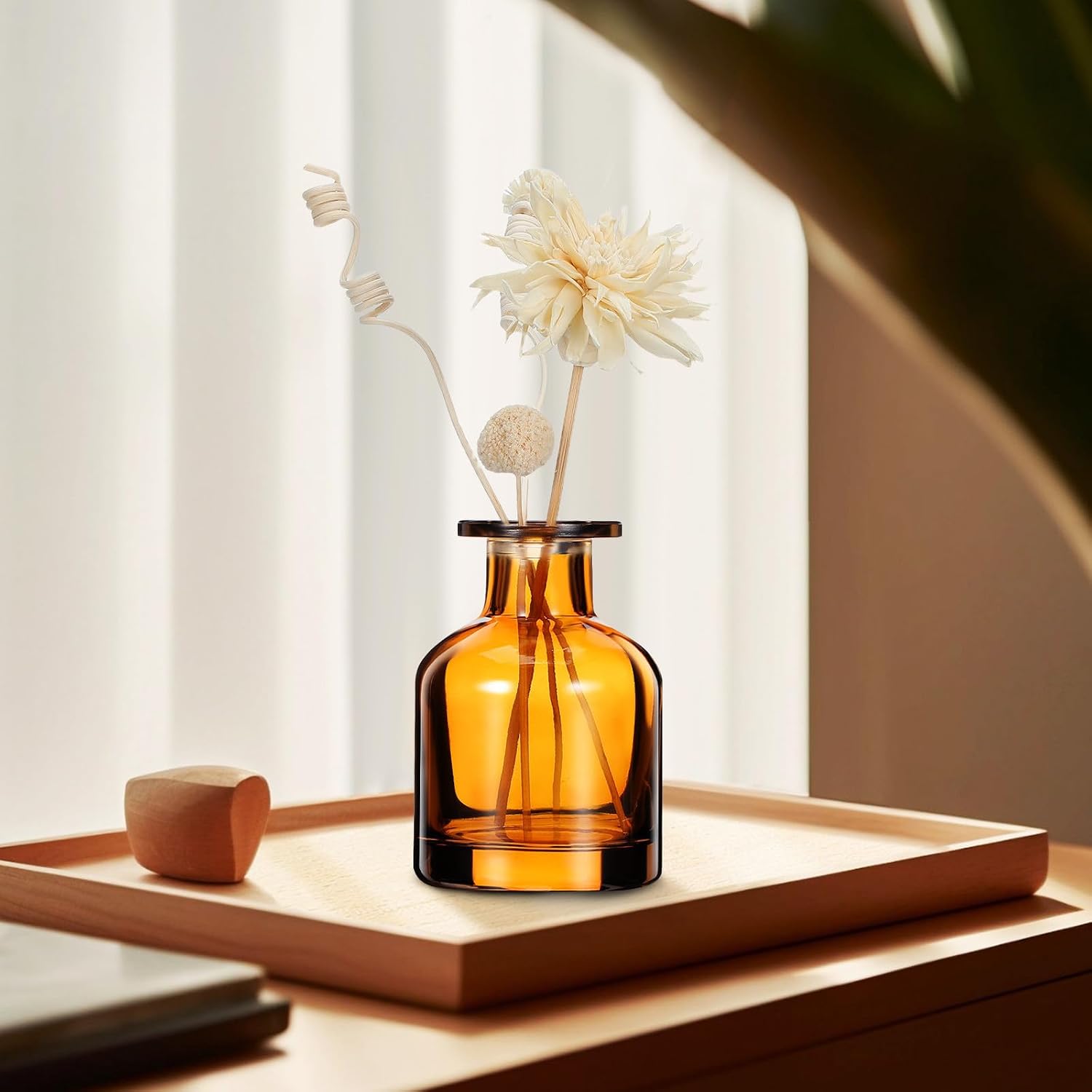 Cabilock 2pcs Reed Diffuser Bottles Empty Glass Diffuser Jars for Bathroom Office Decor Home Car Aromatherapy Use，Brown（no Reeds）