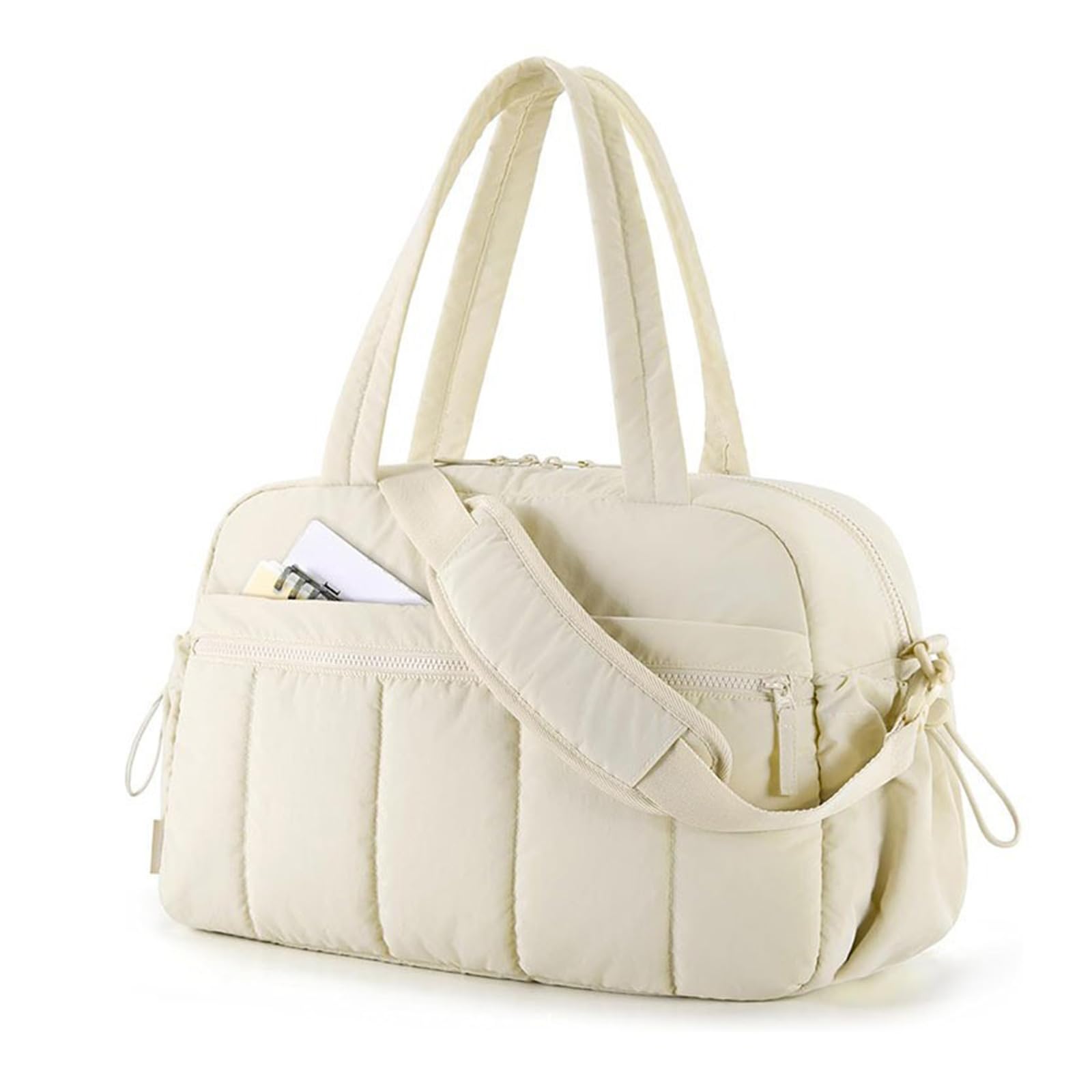Borsone da viaggio da donna con design multi tasche, grande capacità, borsa a tracolla adatta per varie occasioni, Beige, Bellezza di massa