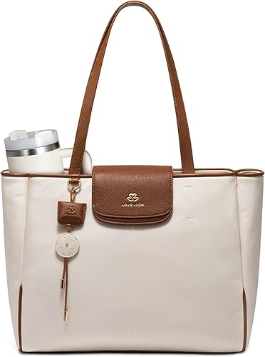 LOVEVOOK Bolsa de mano para laptop para mujer, bolsa de trabajo de nailon con compartimentos para laptop de 15.6 pulgadas, bolso ligero para Blanco