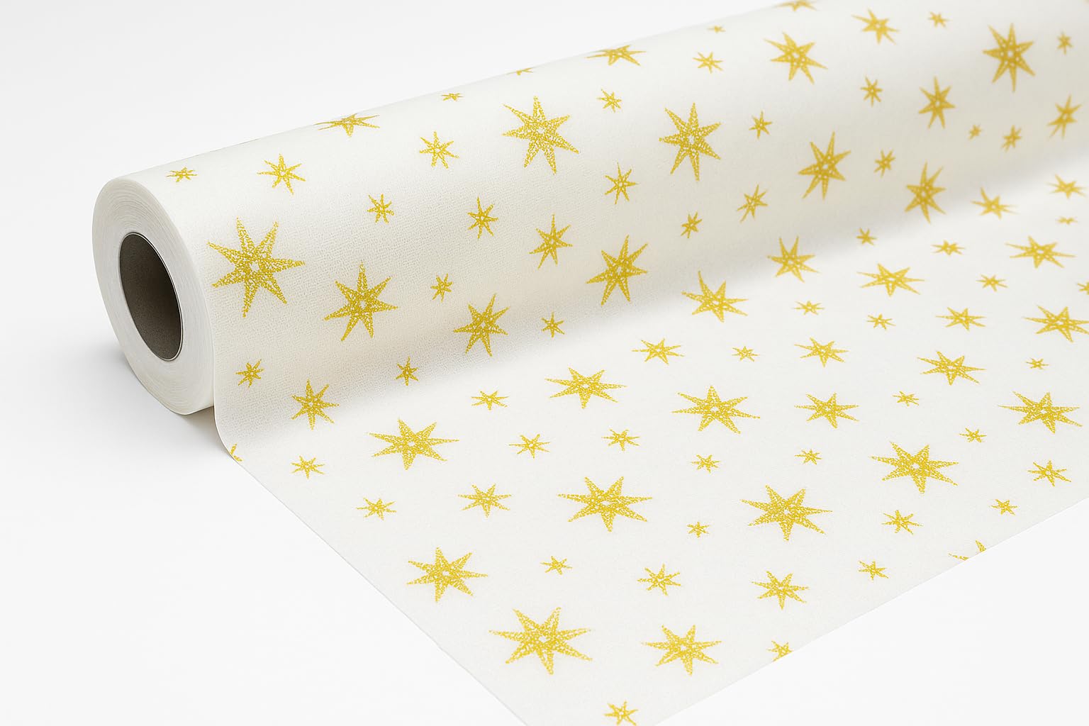 Rollo Mantel Blanco de Tela Navidad | Tejido sin Tejer 100% Polipropileno | Estrellas Doradas | 1,20×50 m | Precorte 40 cm