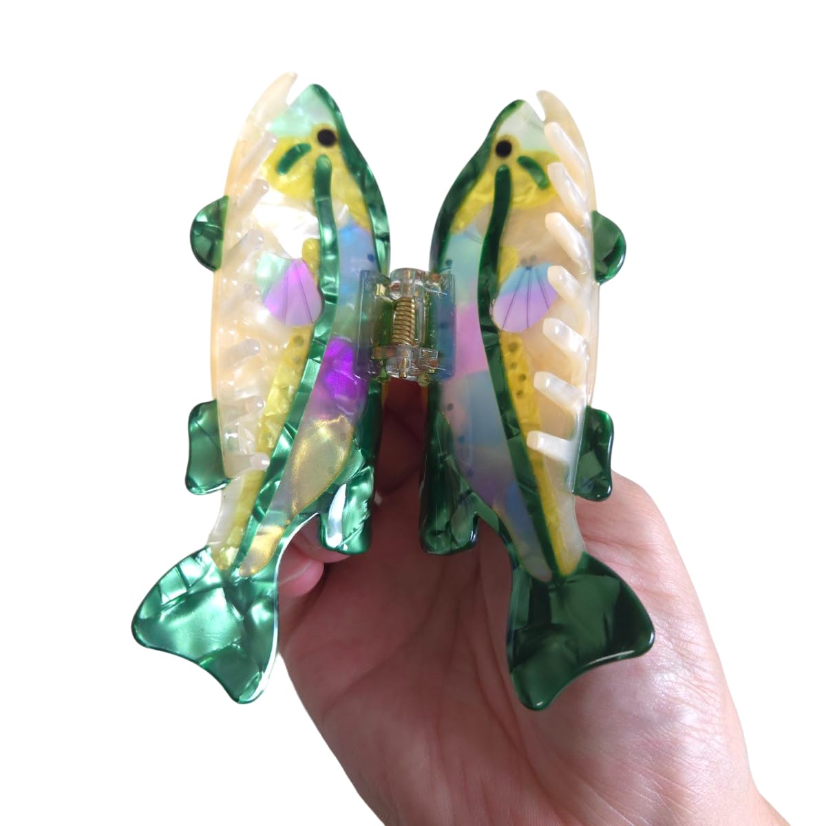 Novelty Aquatic Animals Hair Clips,Green Perch Fish Hair Clip,Cellulose Acetate Hair Clips,Big Claw Clips for Women - Image 4