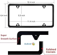 Vista 2 de Indeed BUY License Plate Frames Black, 2 Pcs 4 Holes Car Licenses Plate Covers Stainless Steel Holders Frame for Plates with Screw Caps.