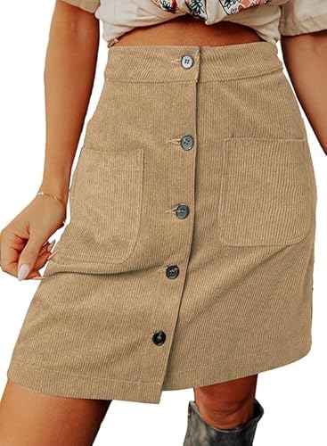 Happy Sailed Corduroy Skirt for Women Casual Button Down High