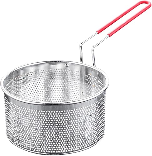 Cesta de acero inoxidable para freír profunda con mango largo, cesta de filtro de alimentos fritos, colador de pasta para restaurante casero (tamaño
