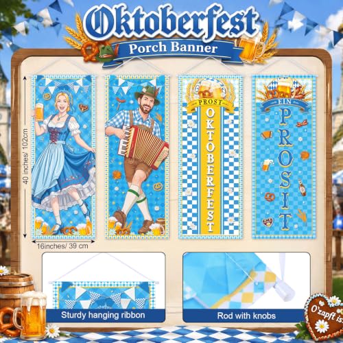 Image of Panelee 4 Pcs Oktoberfest Party Decorations Oktoberfest Prosit Couple Porch Banners Bavarian Hanging Banner Backdrop for German Theme Beer Festival Indoor Outdoor Wall Hanging Decor