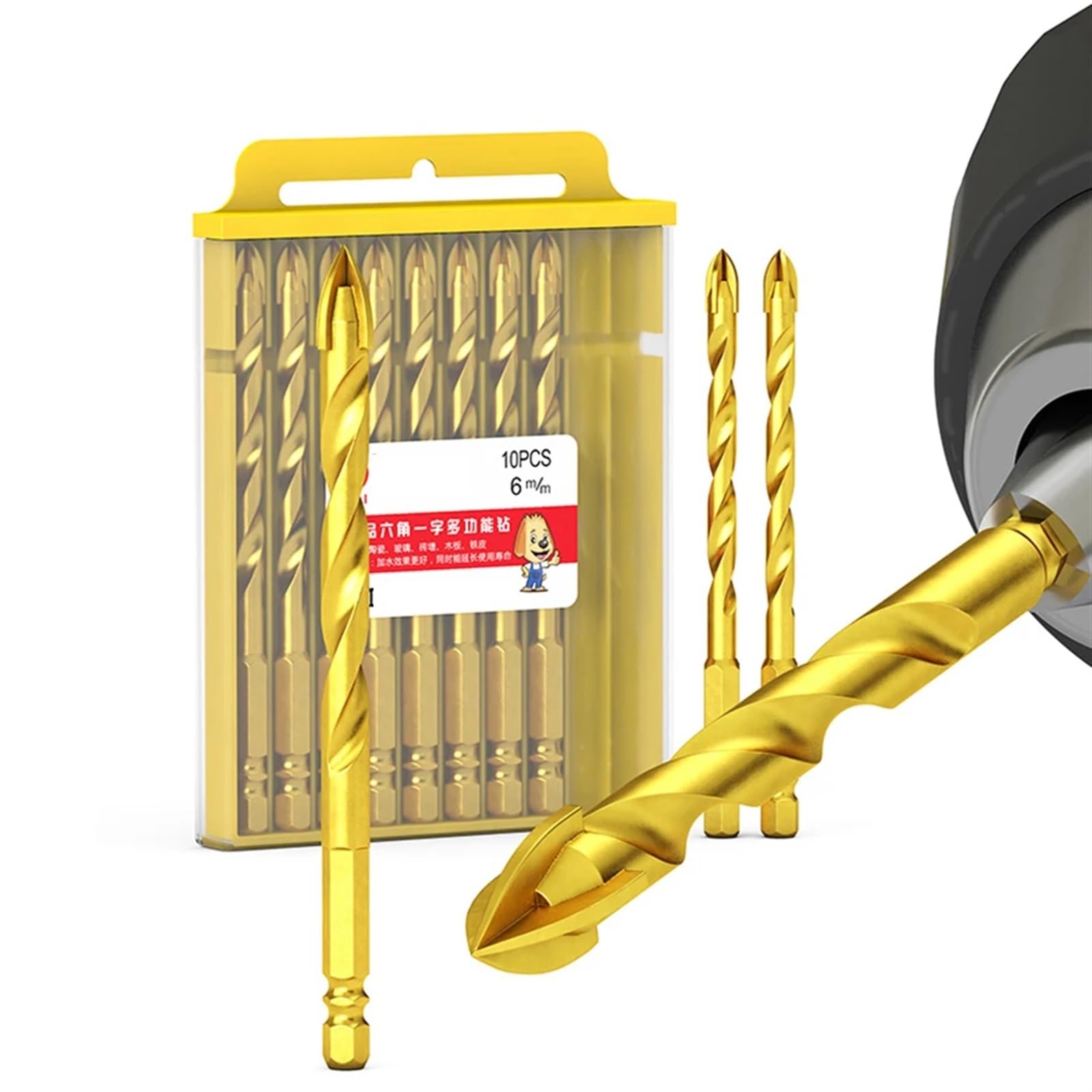 Juego de brocas triangulares de cruz, brocas for baldosas de cerámica de 6/8/10 mm for perforar agujeros en la pared, brocas helicoidales especiales for baldosas de hormigón y cemento, 1 unidad(- 8mm