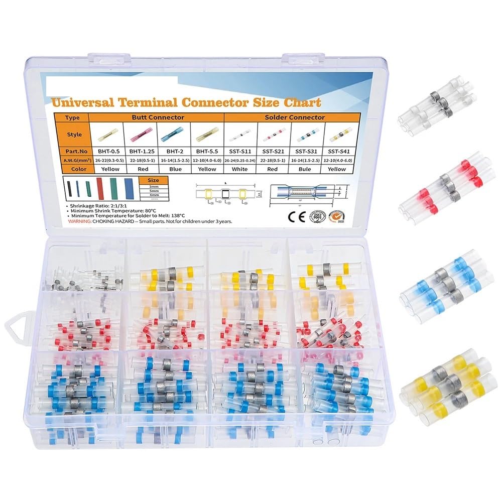 ZDVHOMCB 250pcs Heat Shrink Butt Solder Seal Wire Connectors Solder Connector Kit Automotive Marine Insulated Kit