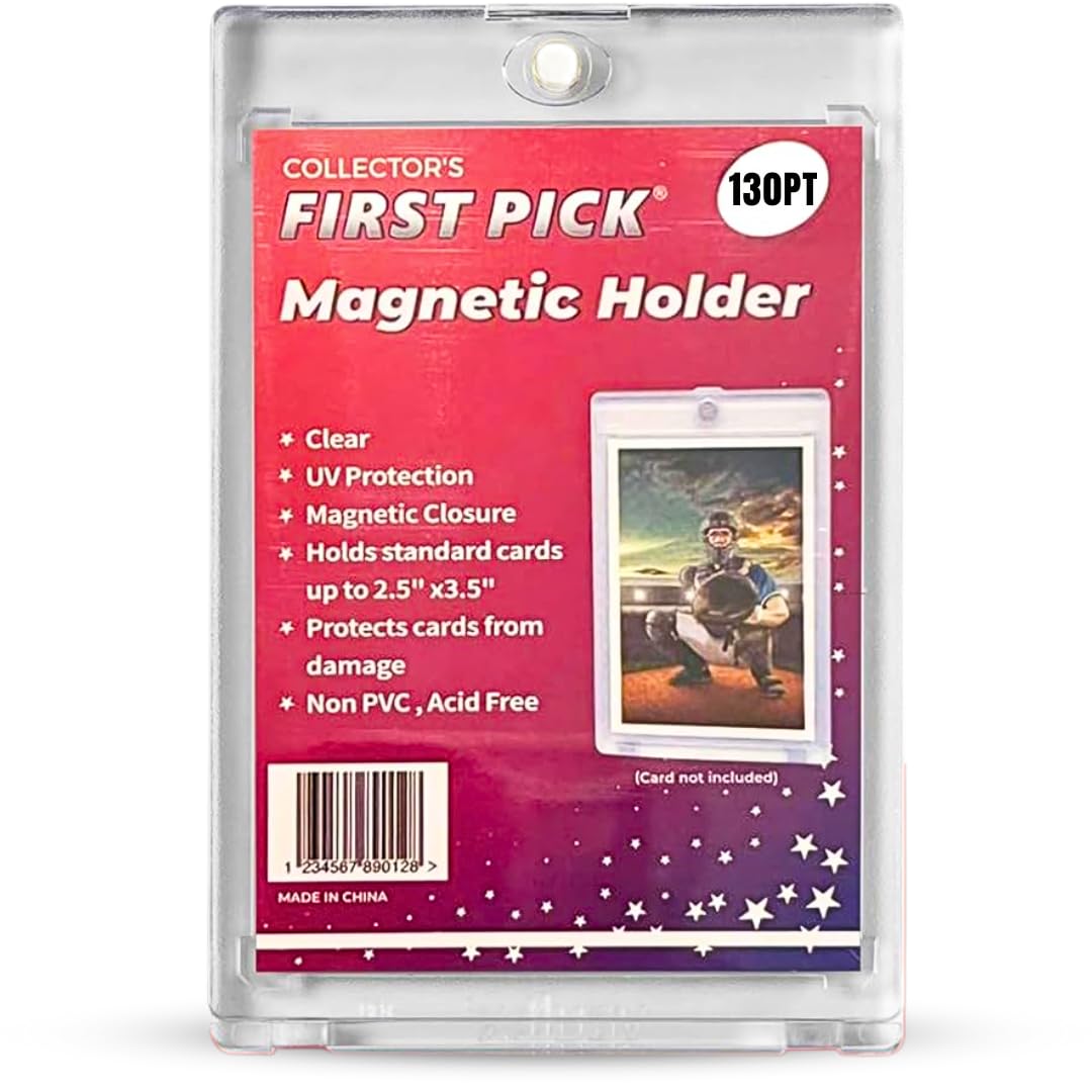 (1 Pack) 130 PT Premium Magnetic Card Holder UV Protection Long Term Storage Case Hard Plastic One Touch Protector for Sports Cards Acrylic Display Card Cases