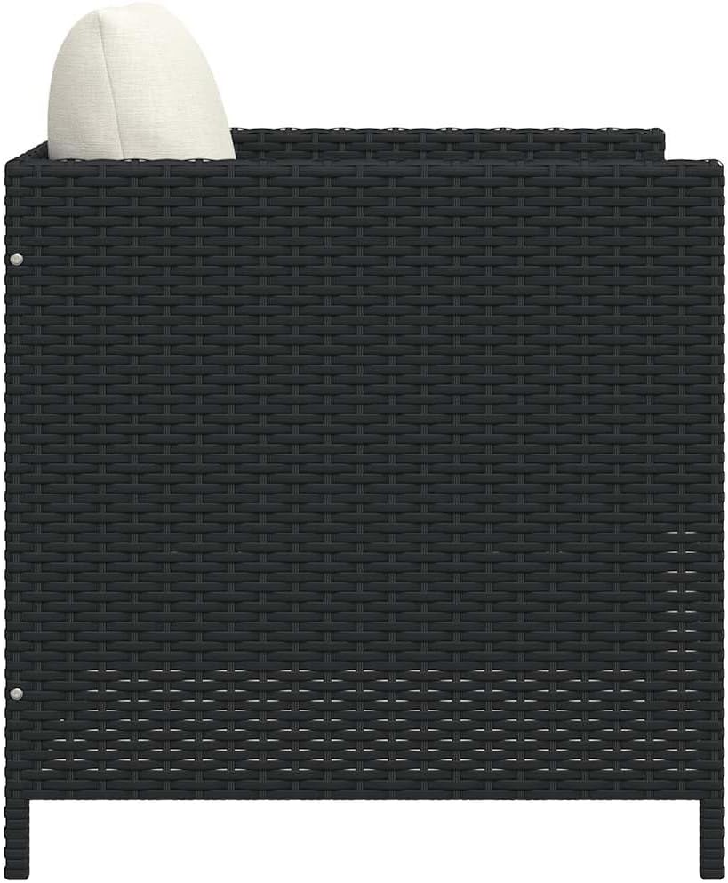 vidaXL Outdoor Patio Sofa with Cushions - Stylish & Functional Black Poly Rattan Garden Seat with Removable Cream White Cushions, Weather-Resistant & Lightweight