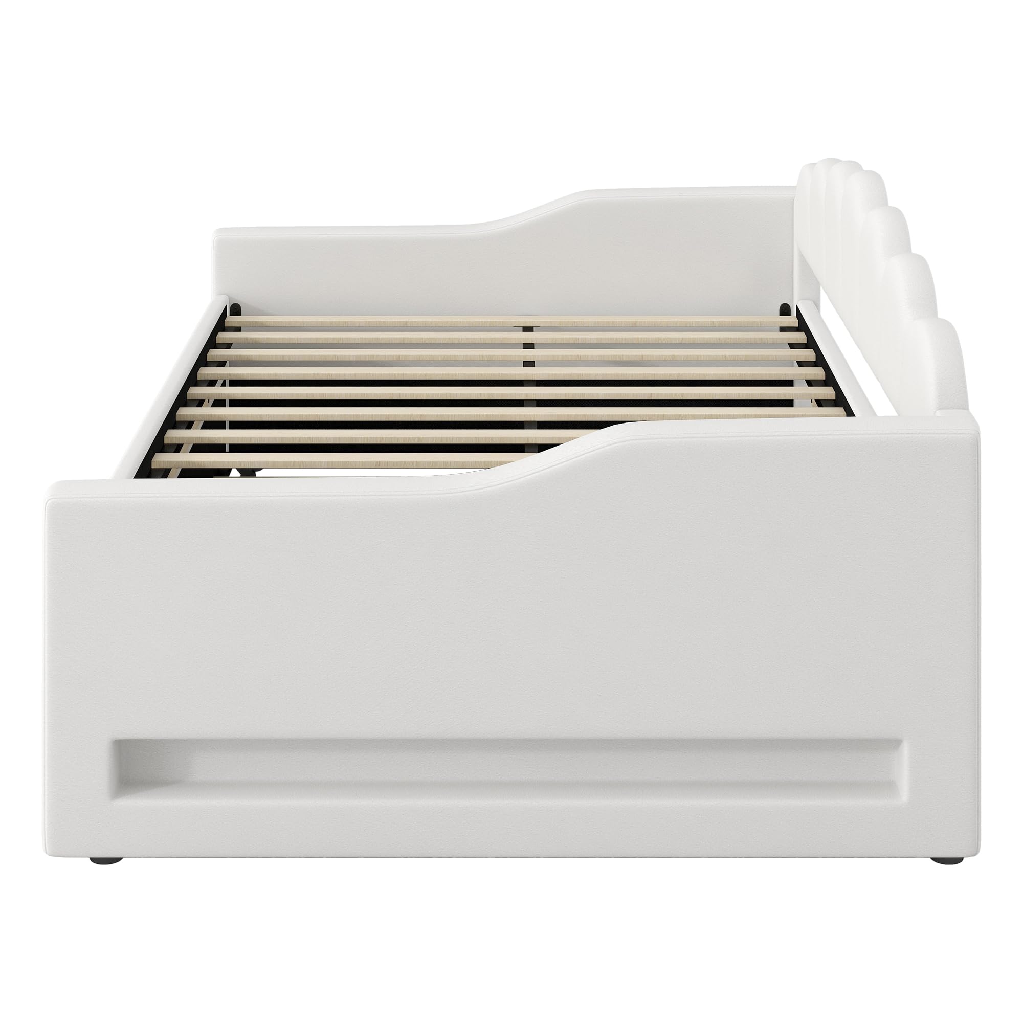 Moimhear Divano letto imbottito, 140 x 200 cm, con cintura LED e letto estraibile (90 x 190 cm), con rete a doghe, senza materasso (beige)