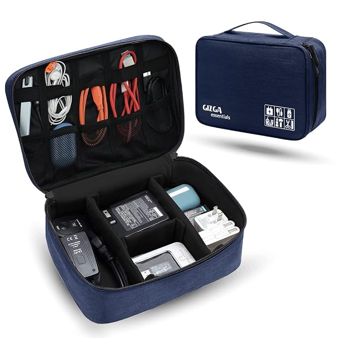 GIZGA ESSENTIALS Electronics Accessories Organizer, Universal Travel Organizer for Cables, Chargers, Hard Disk, Power Bank, Travel Accessories, Adjustable Multifunctional Travel Organizer | Blue
