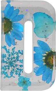 アルファベット オブジェ レジン 透明 花入り イニシャル チャーム キーホルダー ギフト プレゼント alphabet (ブルー, アルファベトD)