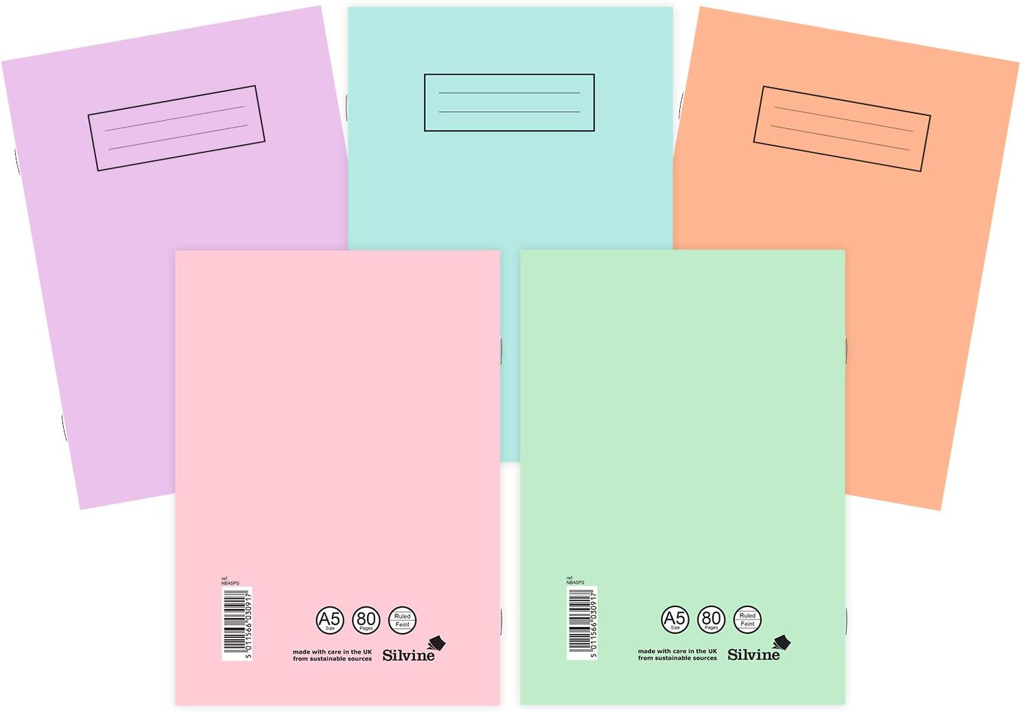Silvine A5 Notebooks Assorted Pastel Colours (Pack of 10)