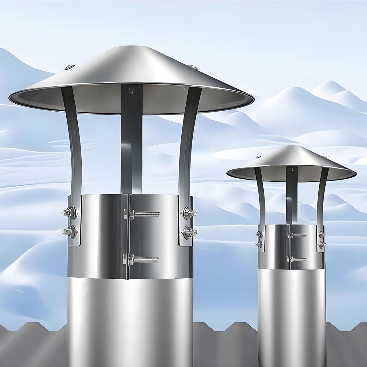 Edelstahl Schornstein Rauchrohr Kaminaufsatz, Edelstahls Dach-Regenkappe Innendurchmesser 80mm-300mm Runder Dach Regenhaube, Silber Wetterschutz, Allwetter Schornsteinkappe(180mm)