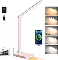 Vista 6 de Lámpara de escritorio con luz LED y control táctil de 3 niveles de brillo; lámpara de oficina regulable con brazo ajustable y plegable para mesa