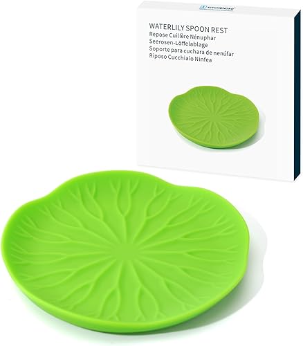 KITCHENDAO Soporte para cuchara de silicona, verde, patrón floral, 5.9 x 4.9 pulgadas, apto para lavavajillas, sin bisfenol A para mujeres, 1