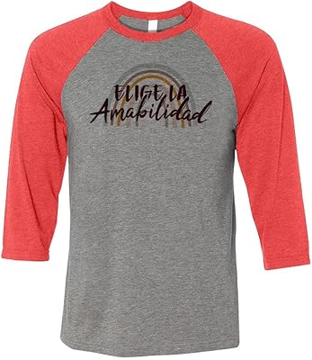 TeesAndTankYou Elige La Amabilidad Three-Quarter Raglan Sleeve Baseball Shirt Unisex Large Grey/Red