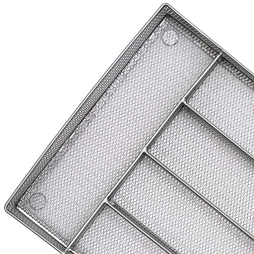 Jane Eyre Drawer Organizer, Cutlery Tray Silverware Flatware Storage Divider For Kitchen, Mesh Wire With Non-Slip Foam Feet, 5 Component, Silver #TOP2