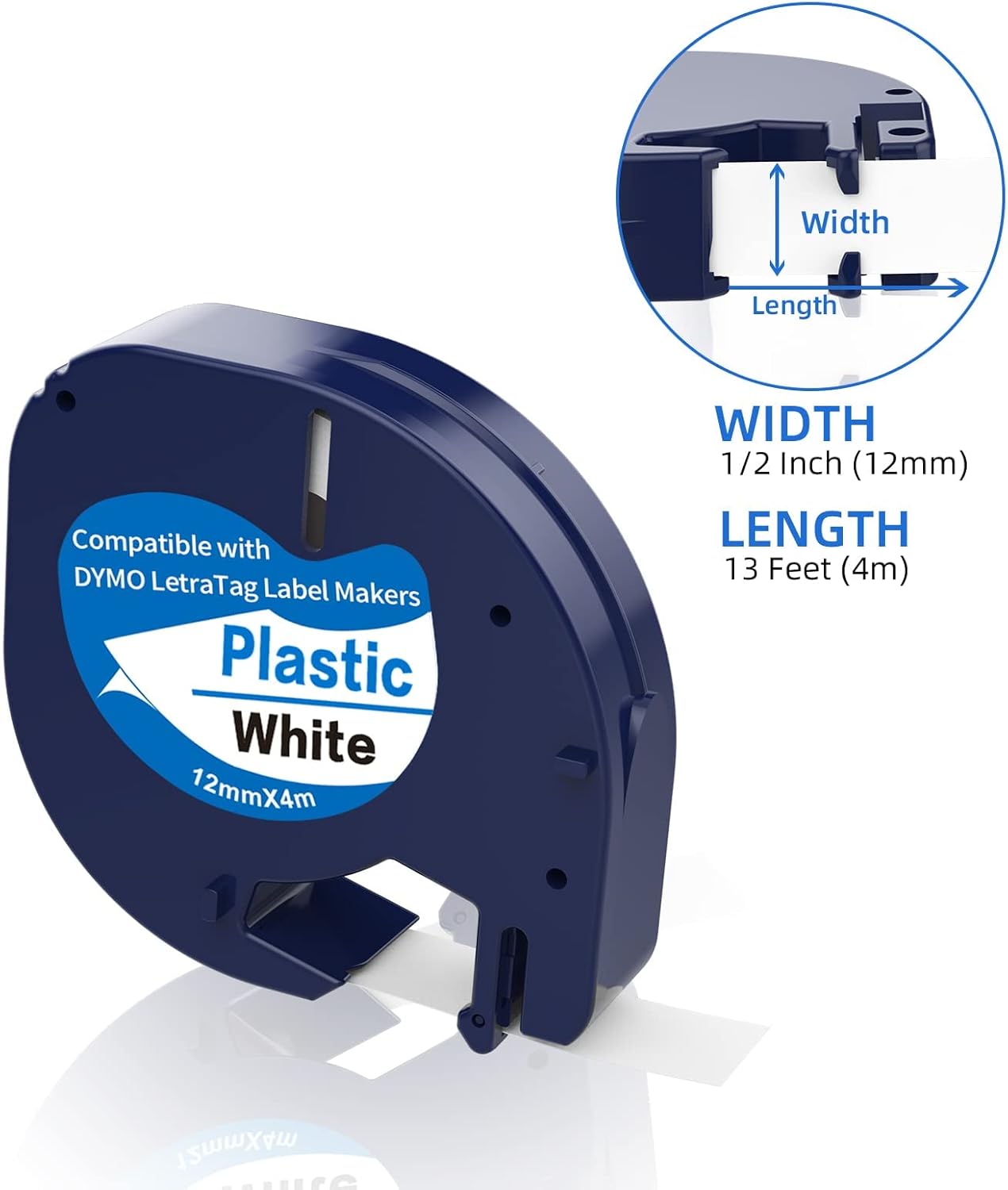 10 x Label Maker Tape Refills Compatible with Dymo Letratag Refills 91331 S0721660 White Plastic Label Tape 12mm x 4m Waterproof Label Refills for Dymo Label Maker LT-100H 100T 110T QX50 XR XM 2000