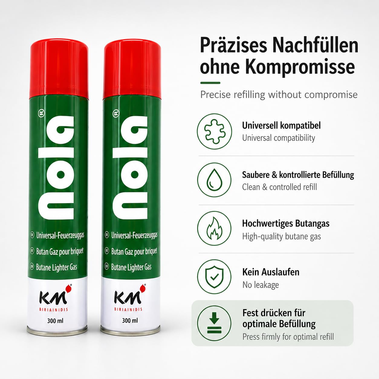 NOLAGas universale per accendini e bruciatori a flambeer, butano da ricaricare, alta qualità, ideale per tutti i modelli di accendini 703, 12 x 300 ml (12)
