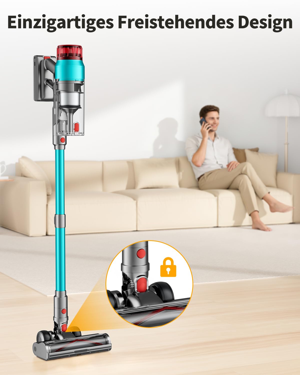 60000Pa/600W Akku Staubsauger Kabellos 75Mins Laufzeit, Wandmontierte Ladestation, Akkustaubsauger Cordless Vacuum Cleaner mit Smart Display Anti-Verhedderung-Bürste für Teppich Hartboden Tierhaare