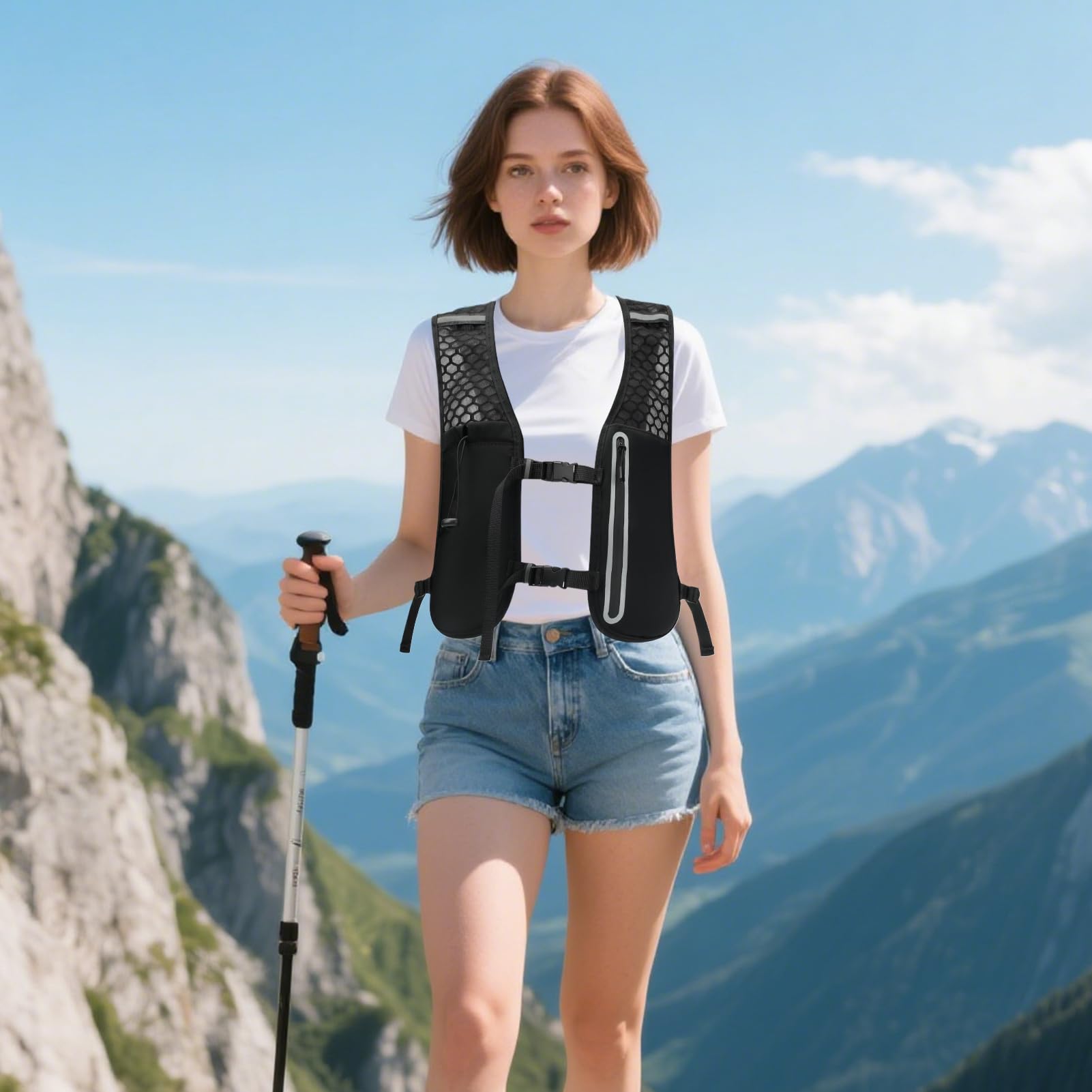 Chaleco de banda de rodadura – Bolsa de agua, paquete de carreras | Mochila ligera con bolsillos para botellas, correas reflectantes para trail jogging al aire libre, trekking, engranaje de