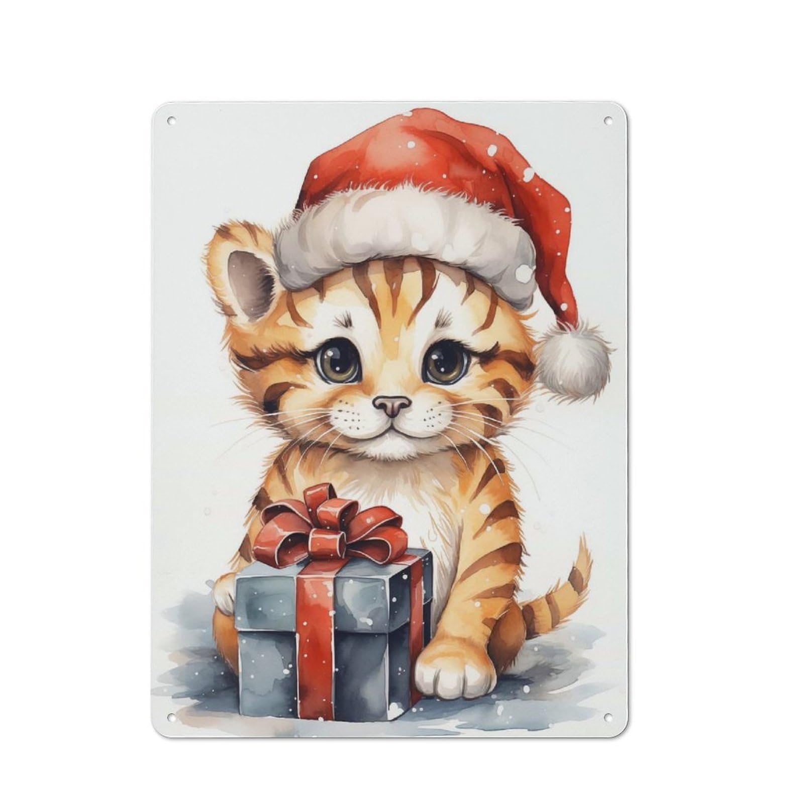 Junmoney Jolly Puppy Tiger Vintage Metal Plaque 40X30cm For Home Office Or Studio, Seasonal Metal Wall Decor For Winter Interiors