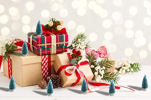 Miniatura 6 de zorpia 24 árboles de Navidad en miniatura, mini pino, pequeños árboles de sisal con base de nieve y madera para decoración de globos de nieve de