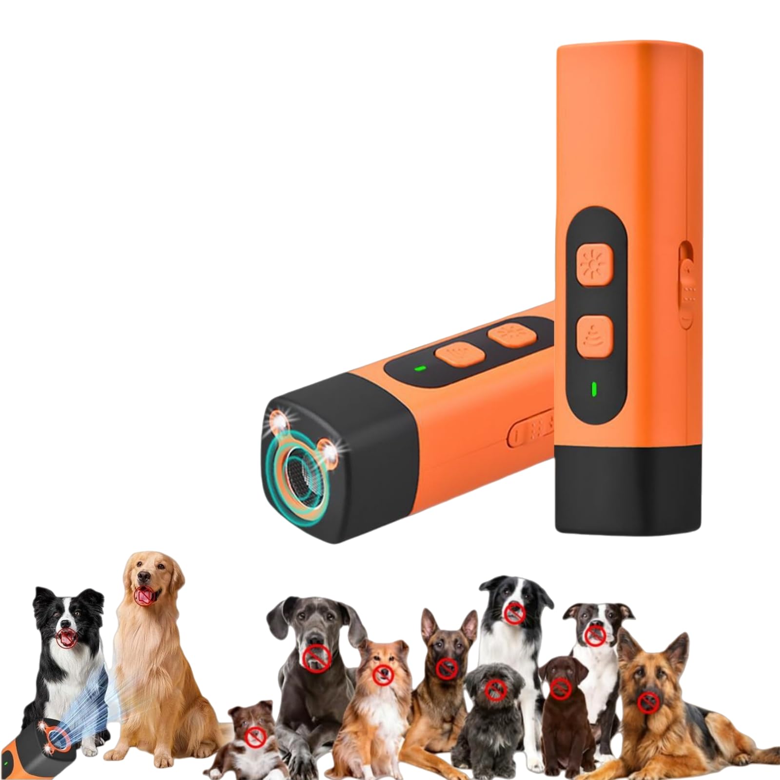 Dr Zampe RuheMeister Pro Antibell dispositivo ultrasonico con 3 livelli di frequenza, ricaricabile e torcia a LED, per cani piccoli e grandi, uso interno ed esterno (arancione)