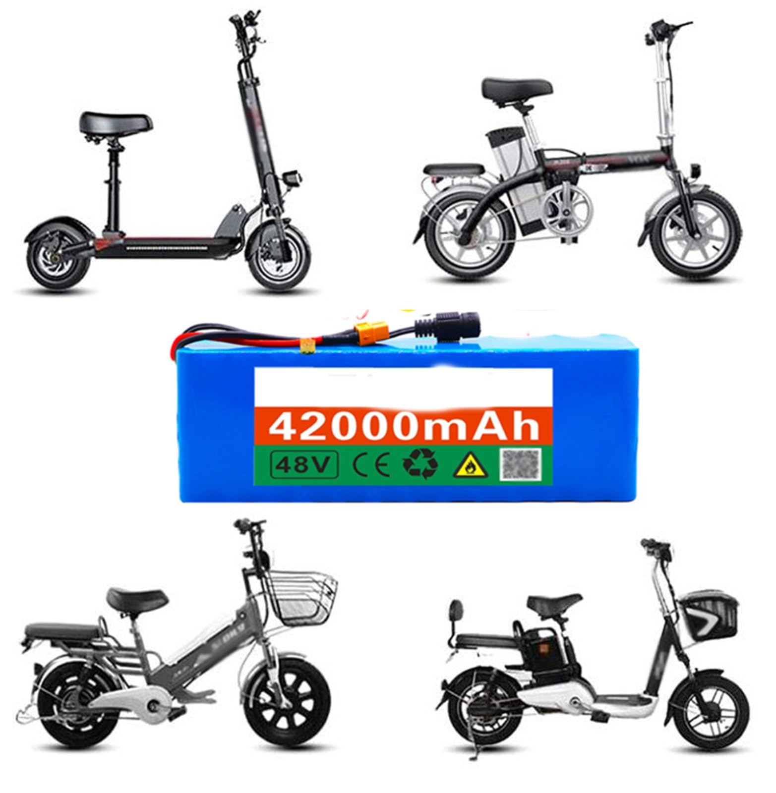 Litowo-elektryczny akumulator rowerowy, akumulator do roweru elektrycznego, 48 V 42 Ah, akumulator litowo-jonowy, wtyczka XT60 13s3p + ładowarka