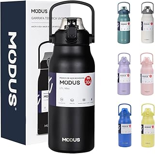 Garrafa Térmica 1700ml - Duplamente Isolada a Vácuo, Canudo e Base Emborrachada Anti Derrapante, Mantém Bebidas Quentes por 12 Horas e Geladas por 24 Horas (Preto)