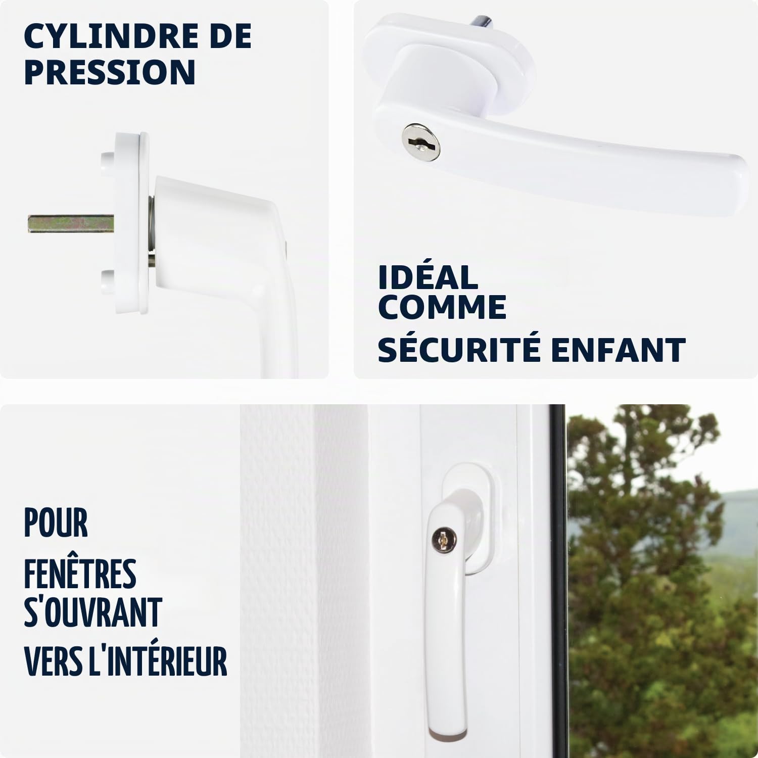 ABUS Poignée de Fenêtre Verrouillable FG200 AB208 - Lot de 3 - Bouton de Fenêtre avec Cylindre de Pression, à Verrouillage Différent - Niveau de Sécurité 3- 54576 - Blanc
