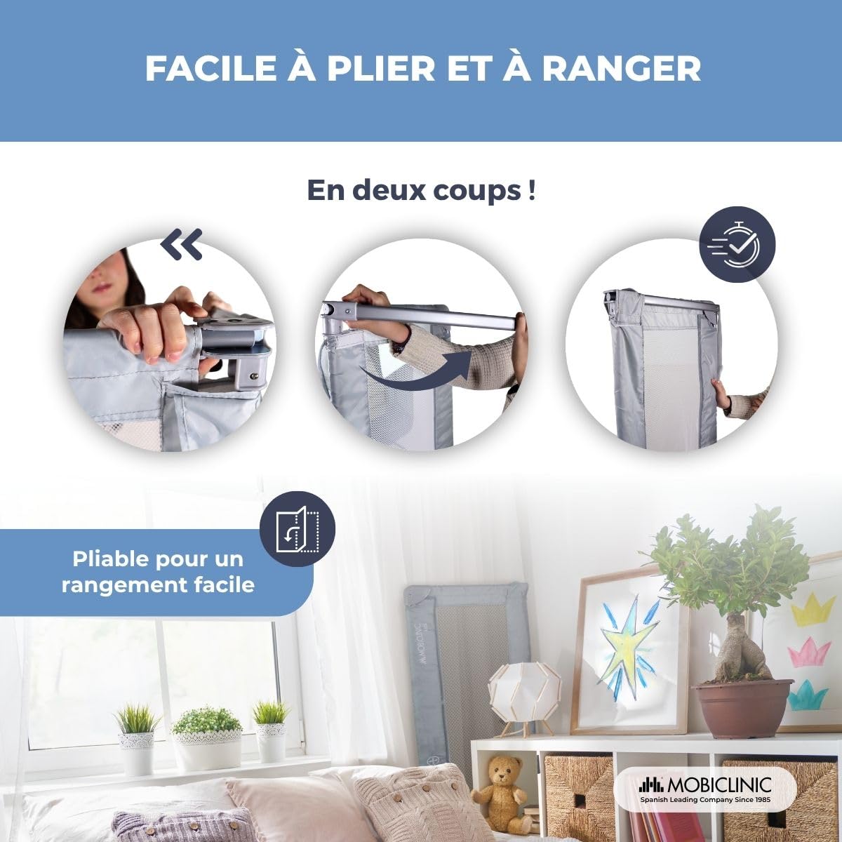 Mobiclinic® Kids, Barriere de securite Enfant lit, Dreamy, Barrière Voyage, Pliable et Portable, Facile à Transporter, Installer, 18 Mois 5 Ans, 150 cm