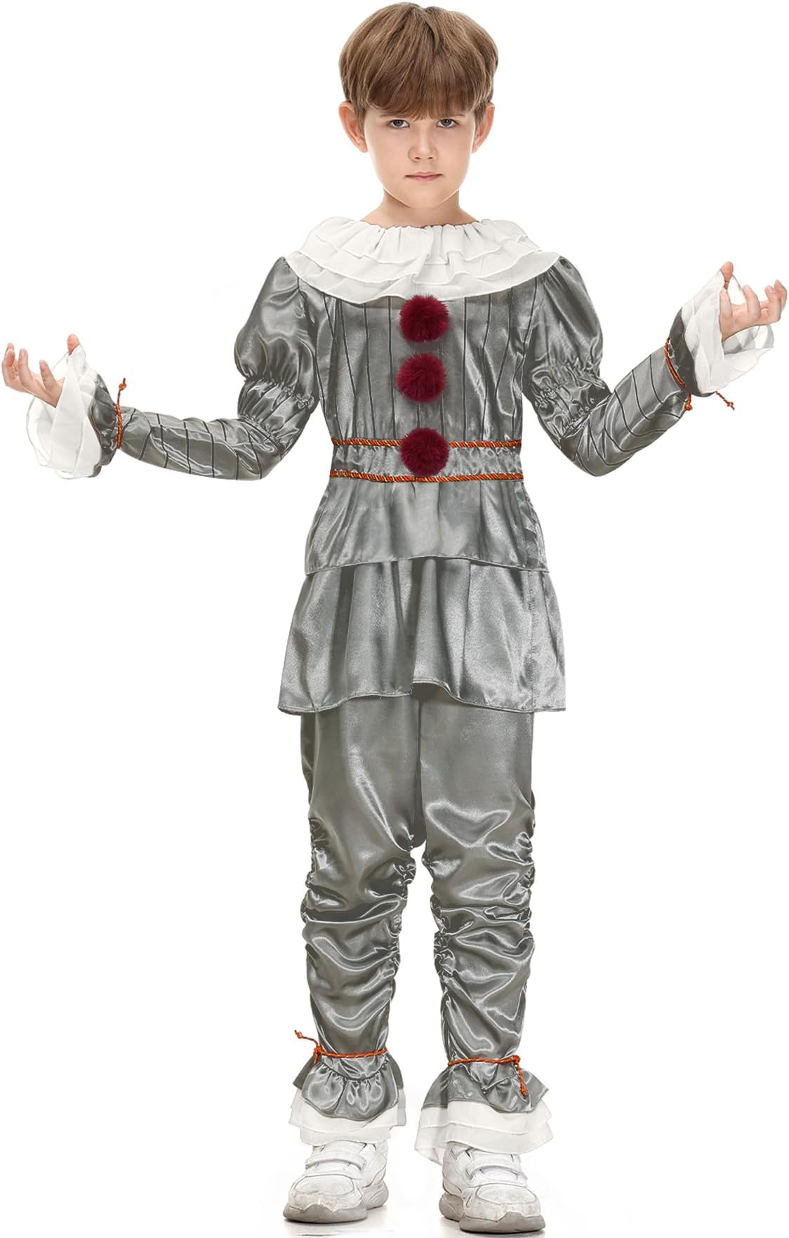 BesserBay Halloween Kids Silver Gray Clown Creepy Outfit Set 1-12 Years
