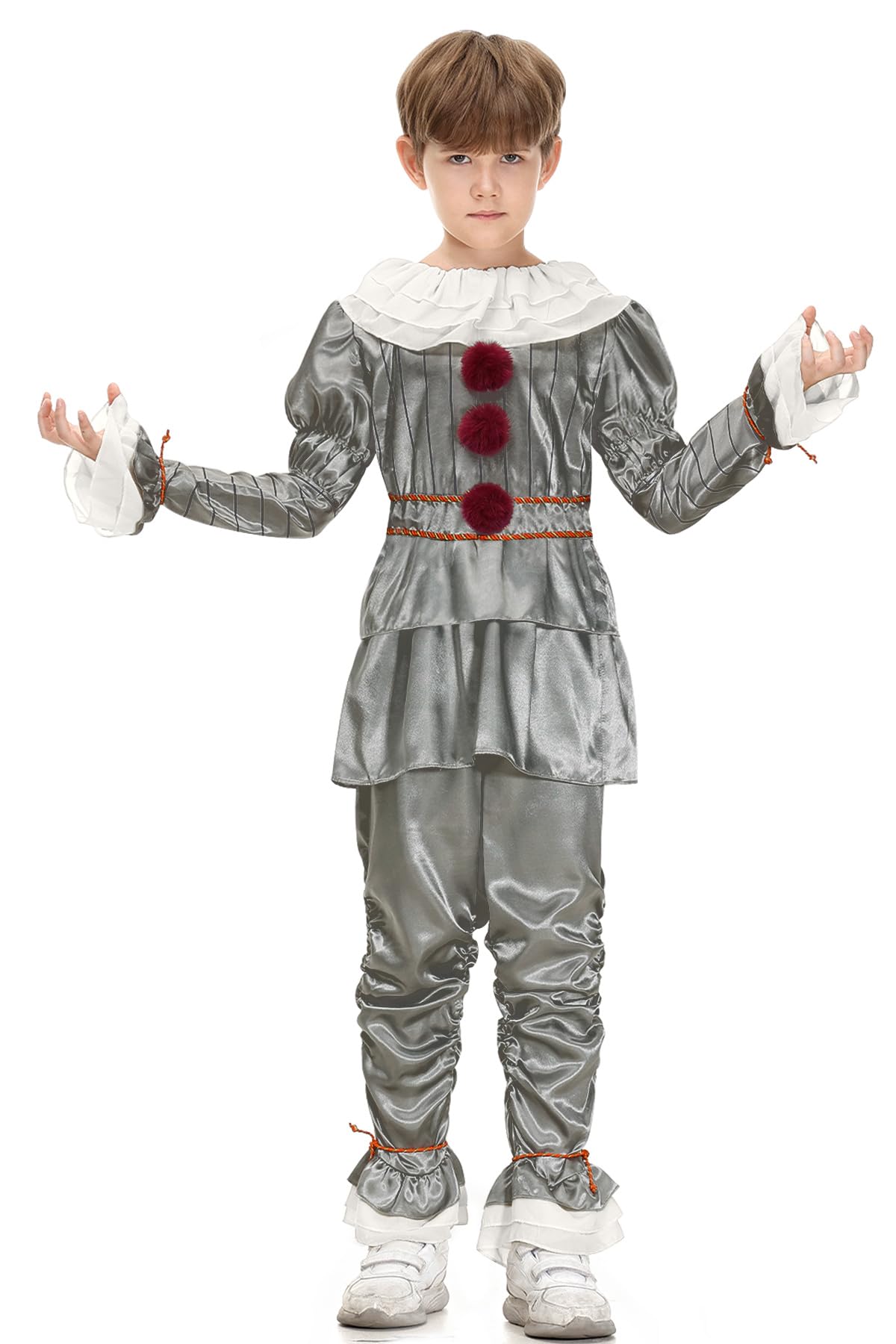 BesserBay Halloween Kids Silver Gray Clown Creepy Outfit Set 1-12 Years