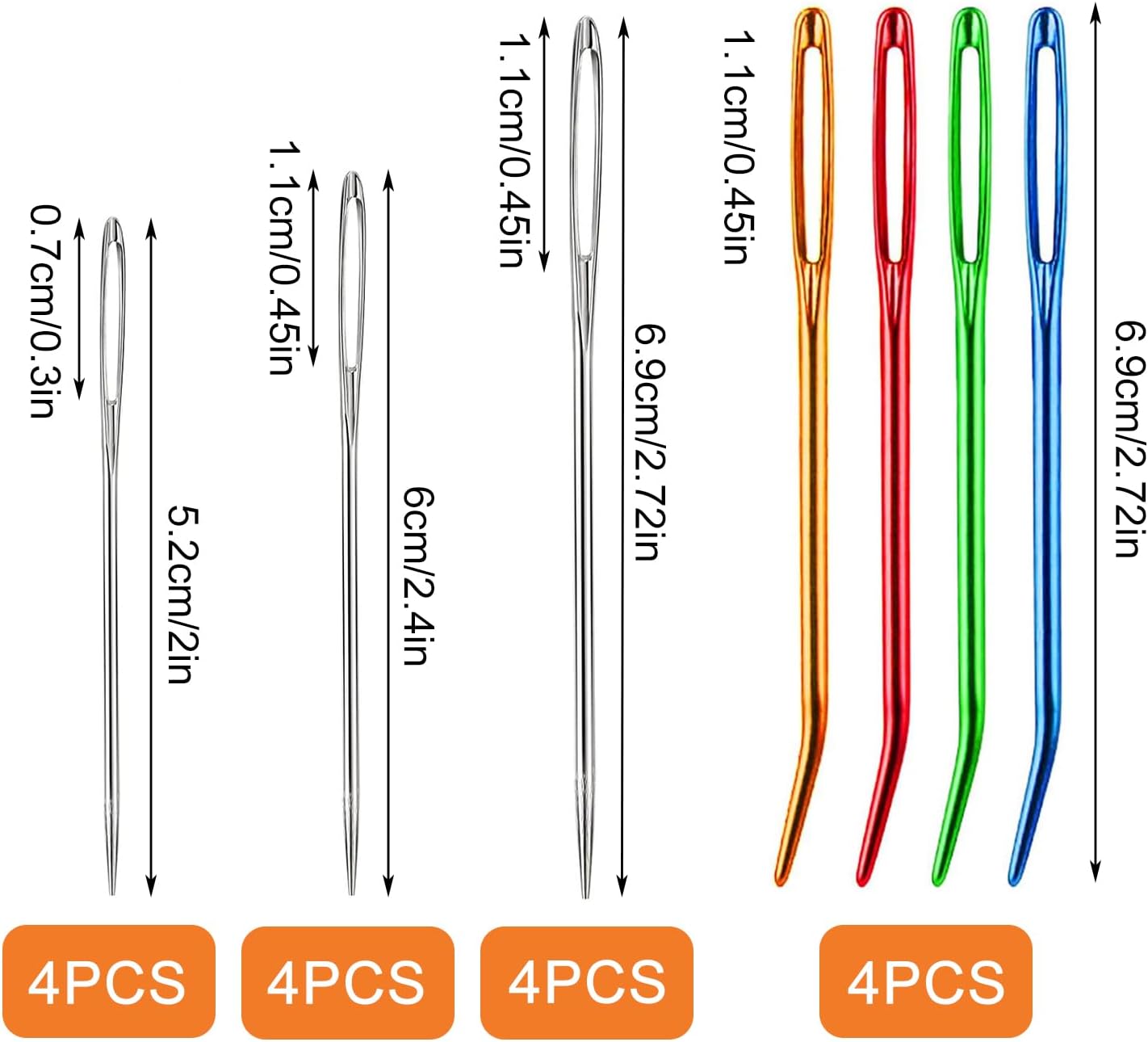iCovalescent 16PCS Big Eye Needles, Hand Sewing Needles, Large Eye Steel Knitting Needles, Sewing Accessories and Tools in Transparent Storage Tube for Knitting Wool Hand Stitched (3 Sizes)