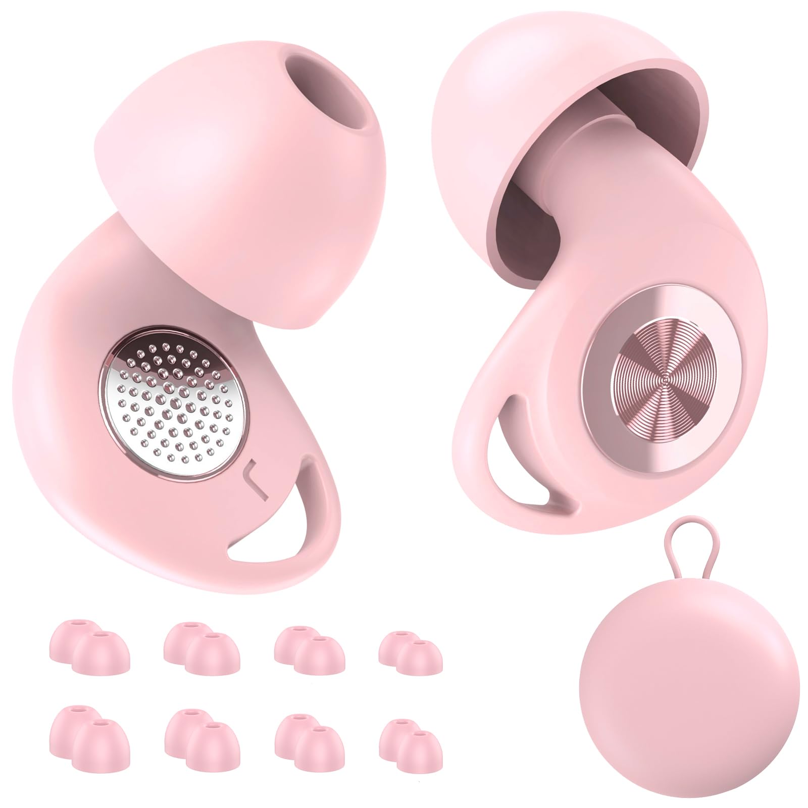 Ohrstöpsel zum Schlafen, 45dB Wiederverwendbare Ohrstöpsel für Konzentration, Schnarchen, Reisen, Konzerte, Silikon Gehörschutz ohrstöpsel mit 8 Paar Ohrstöpselspitzen und Aufbewahrungsbox - Blassrosa