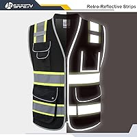 Vista 3 de JKSafety Chaleco de seguridad negro de alta visibilidad con 9 bolsillos para hombres y mujeres, construcción reflectante, tela de malla de alta