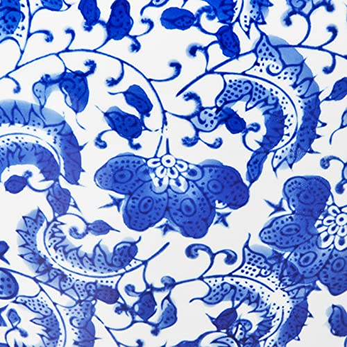 Oriental Furniture 16" Floral Blue & White Porcelain Fishbowl #TOP4