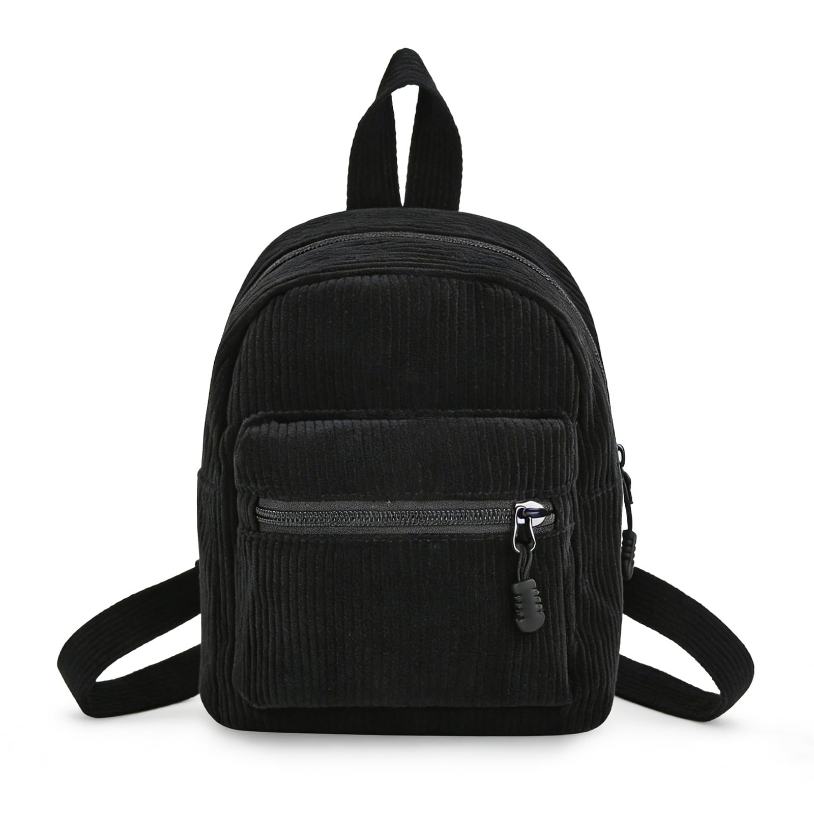 FuninCrea Cord Rucksack Damen Klein, Süß Mini Kleine, Schwarz
