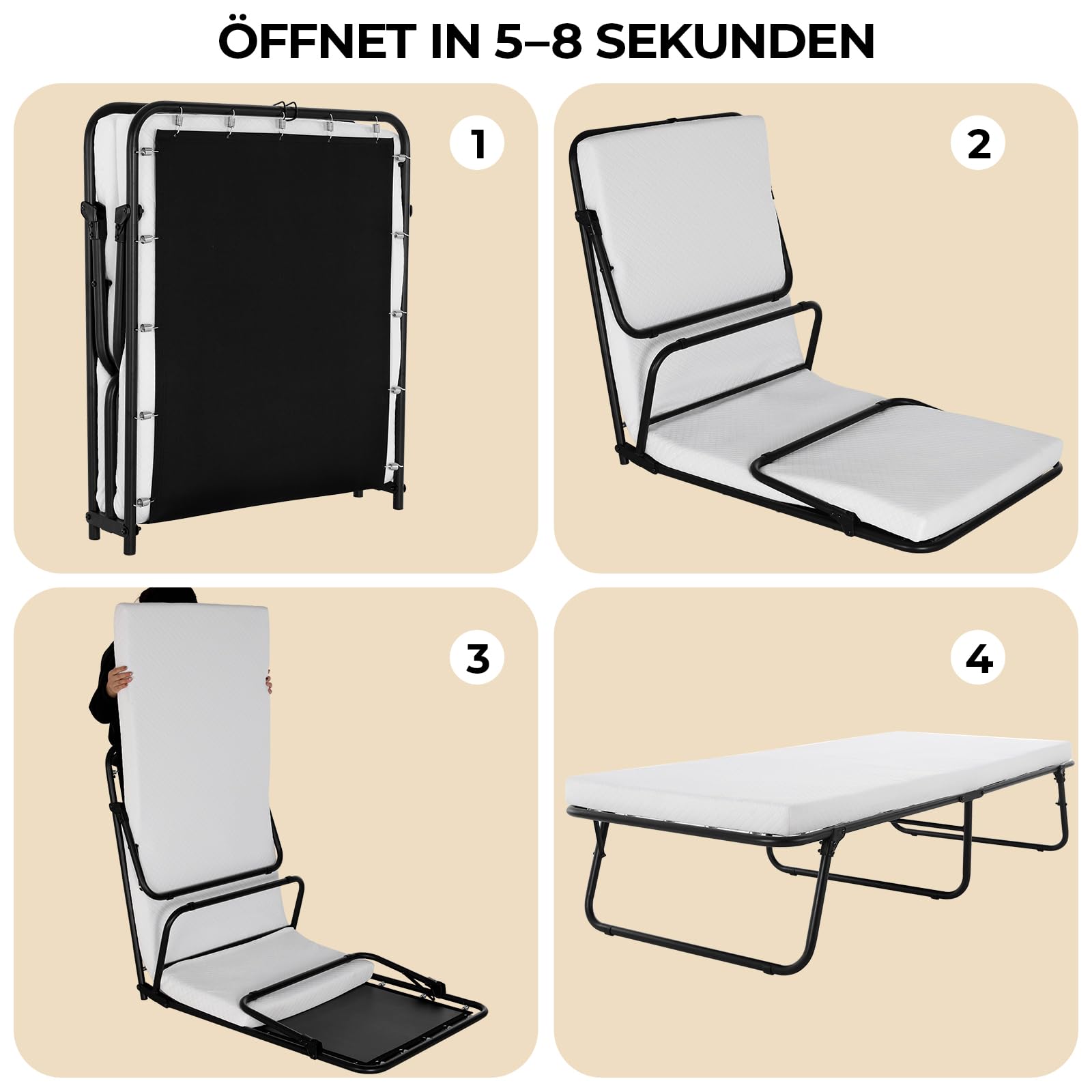 MAMIZO Klappbett Gästebett 80x190cm,Einzelbett Klappbar,Tragbares Reisebett | mit 7cm Memory-Schaum Matratze, Gästebett Klappbar für Erwachsene, Ohne Aufbau, für Gästezimmer, Büro, Pflegeheim, Schule