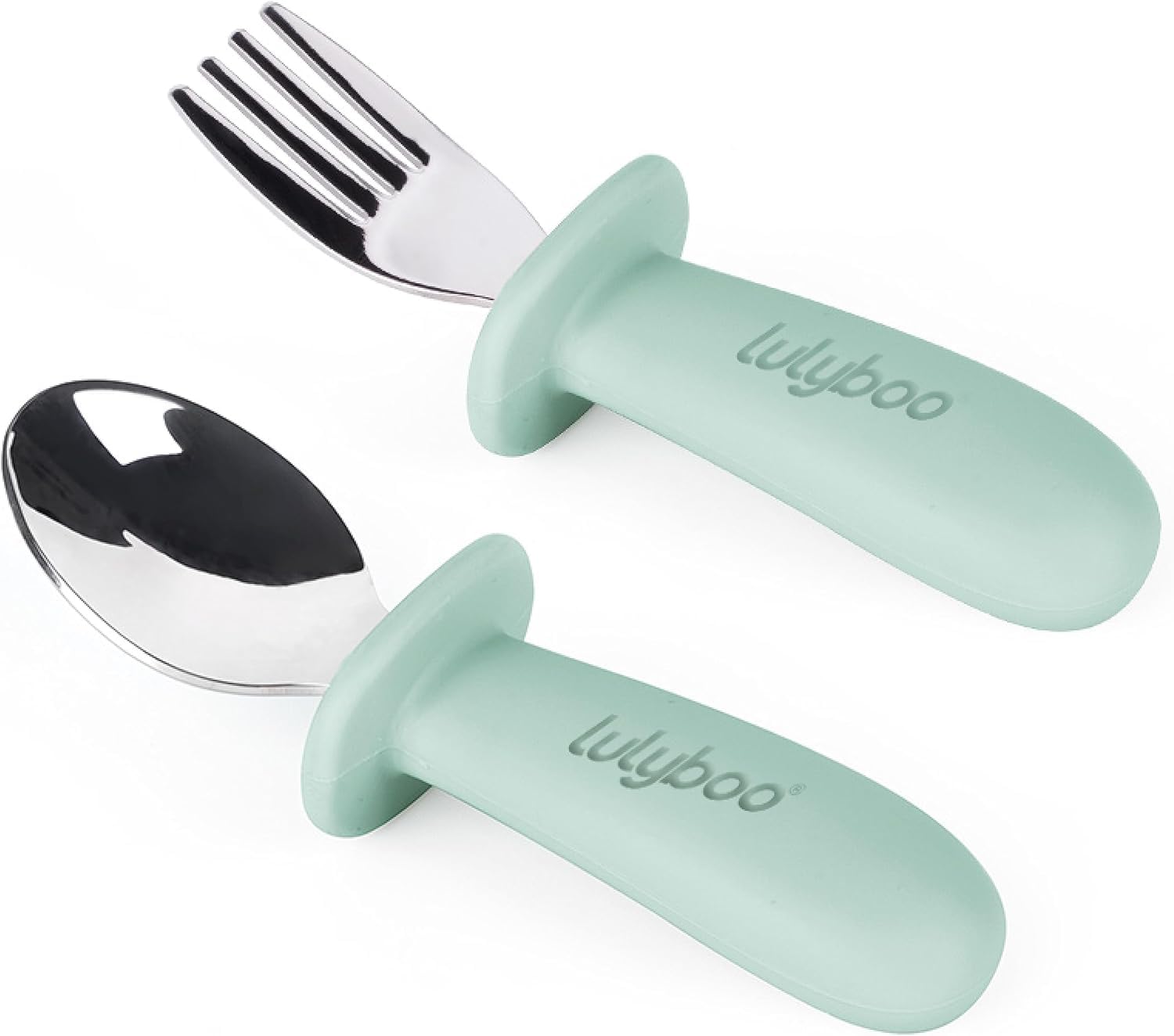 Lulyboo Baby Silverware Set - Self-Feeding Toddler Fork & Spoon with Easy-Grip Handles, Stainless Steel, BPA-Free, Dishwasher Safe, Perfect for 4+